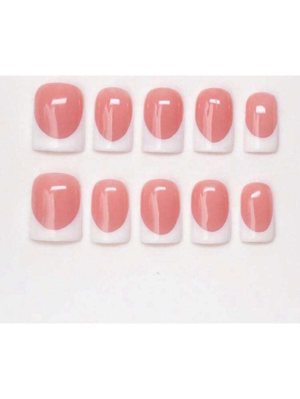 Extra short square Press on nails white French tips nude handmade custom gel